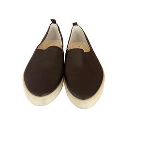 Ecco Womens Black Almond Toe Leather Slip On Flat Loafer Size 10